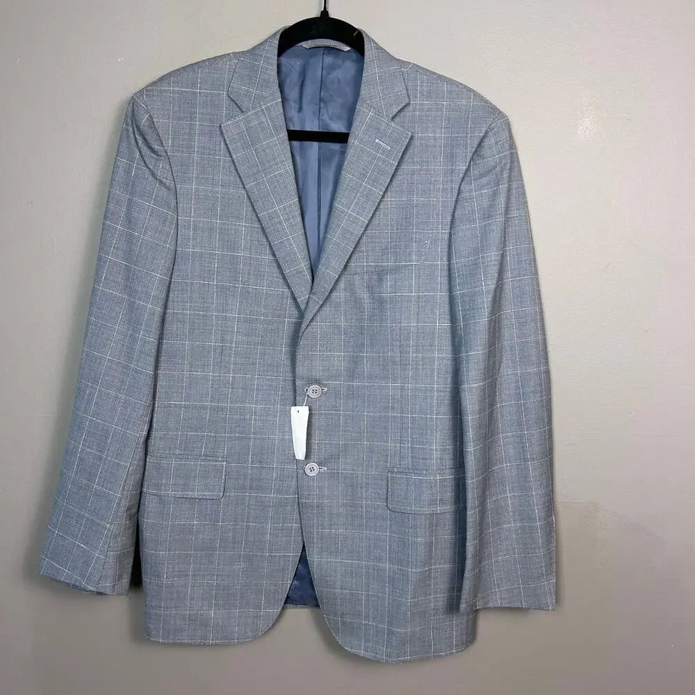 Canali Blazer Sport Coat Size 48 R NWT‎ windowpane plaid Gray light weight